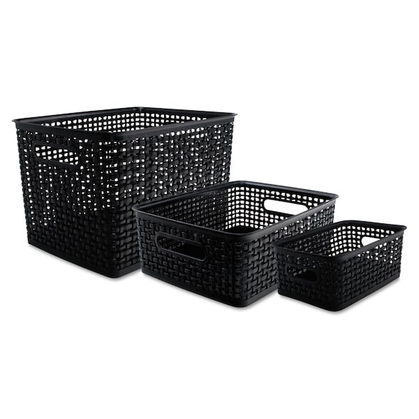 Weave Bins, Black Plastic, 3 Bins, PK3